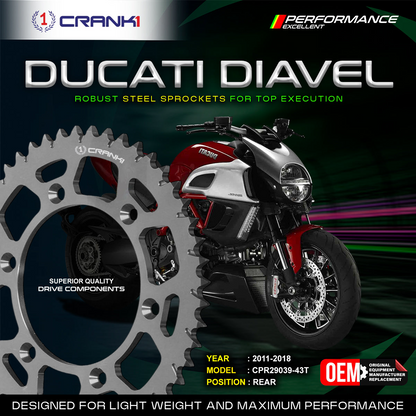 Sprocket For Ducati Diavel (2011-2018) - Rear - CPR29039-43T - Black - CRANK1