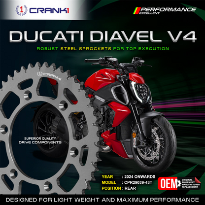 Sprocket For Ducati Diavel V4 (2024 Onwards) - Rear - CPR29039-43T - Black - CRANK1