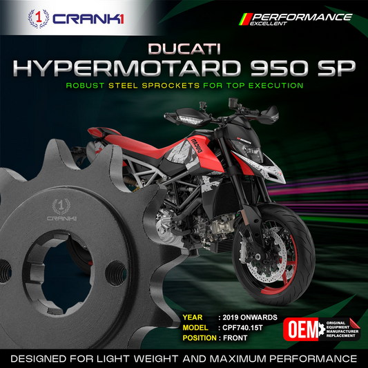 Sprocket For Ducati Hypermotard 950 SP (2019 Onwards) - Front - Black - CPF740.15T - CRANK1