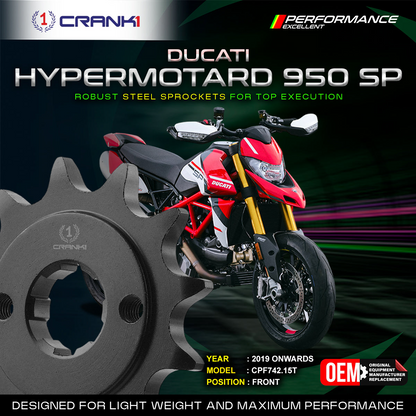 Sprocket For Ducati Hypermotard 950 SP (2019 Onwards) - Front - CPF742.15T  - Black - CRANK1