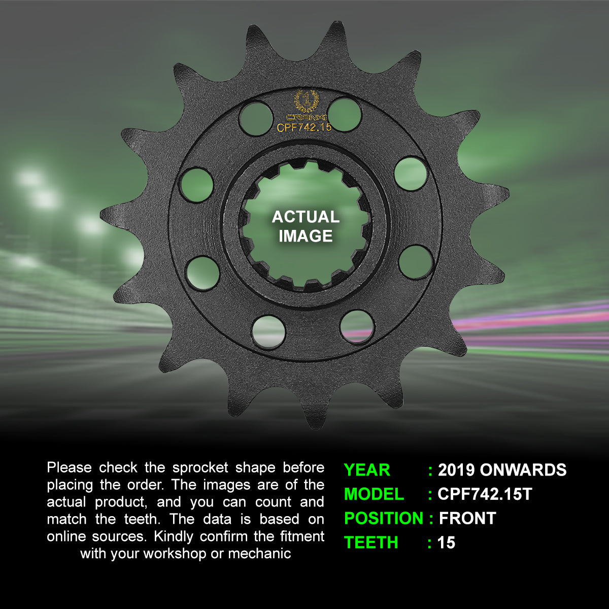 Sprocket For Ducati Hypermotard 950 SP (2019 Onwards) - Front - CPF742.15T  - Black - CRANK1