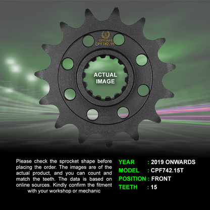 Sprocket For Ducati Hypermotard 950 SP (2019 Onwards) - Front - CPF742.15T  - Black - CRANK1