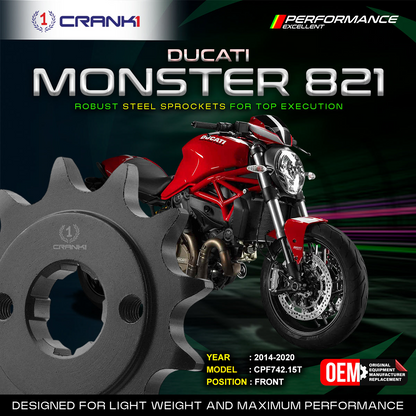 Sprocket For Ducati Monster 821 (2014-2020) - Front - CPF742.15T - Black - CRANK1
