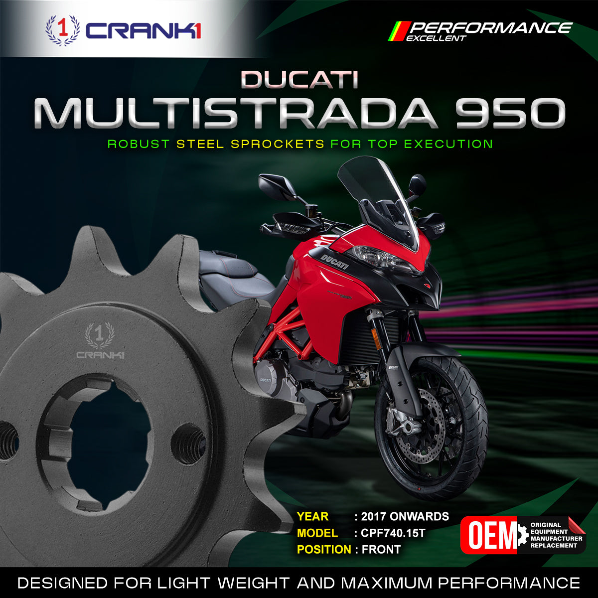 Sprocket For Ducati Multistrada 950 (2017 Onwards) - Front - Black - CPF740.15T - CRANK1
