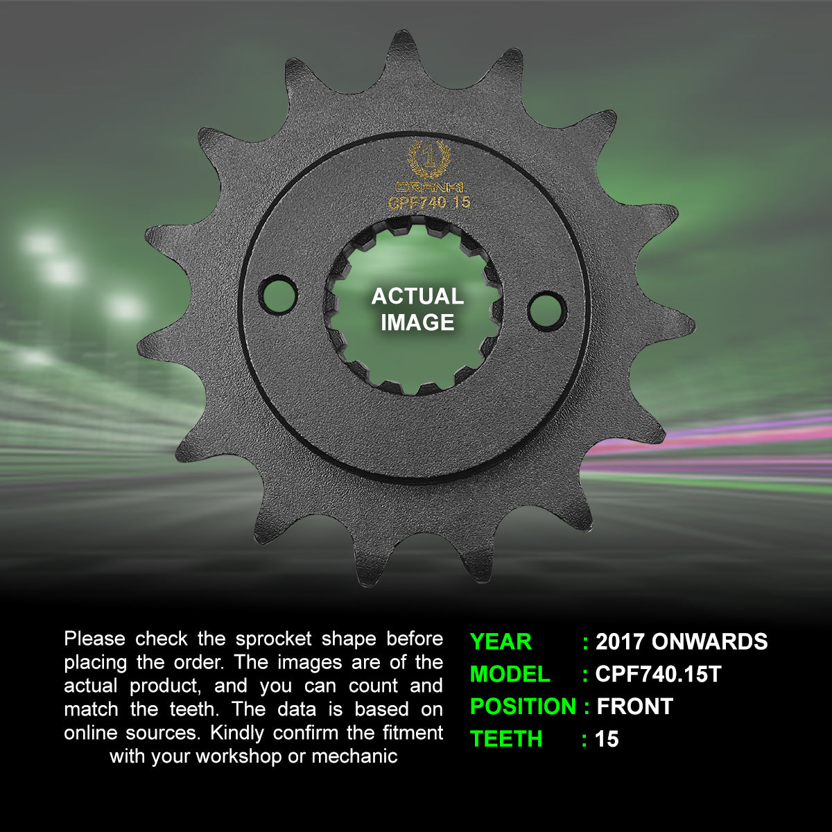 Sprocket For Ducati Multistrada 950 (2017 Onwards) - Front - Black - CPF740.15T - CRANK1