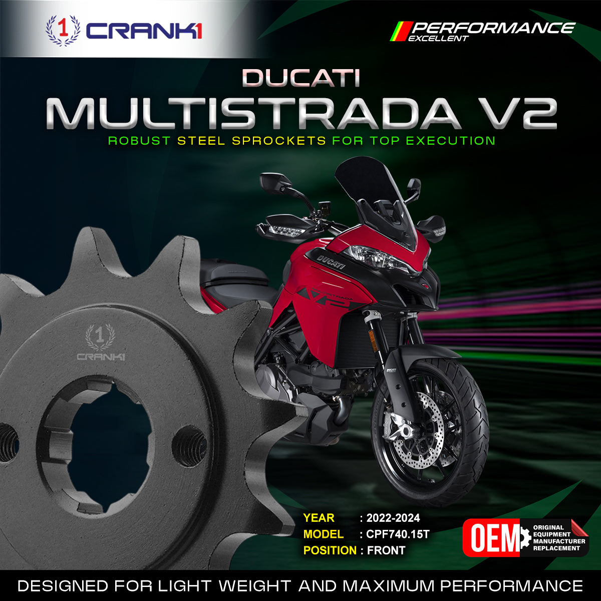 Sprocket For Ducati Multistrada V2 (2022-2024) - Front - Black - CPF740.15T - CRANK1