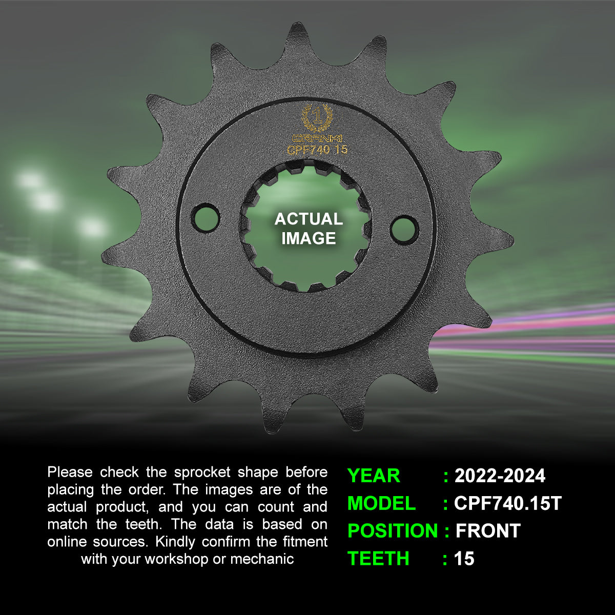 Sprocket For Ducati Multistrada V2 (2022-2024) - Front - Black - CPF740.15T - CRANK1
