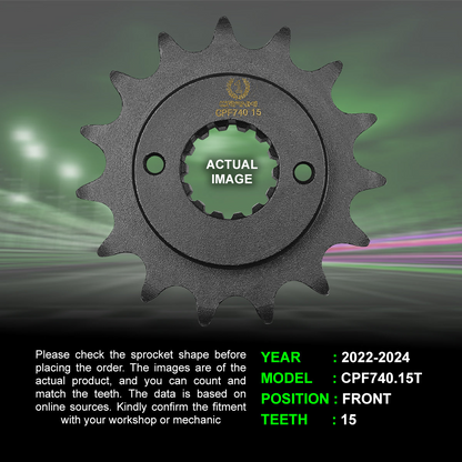 Sprocket For Ducati Multistrada V2 (2022-2024) - Front - Black - CPF740.15T - CRANK1
