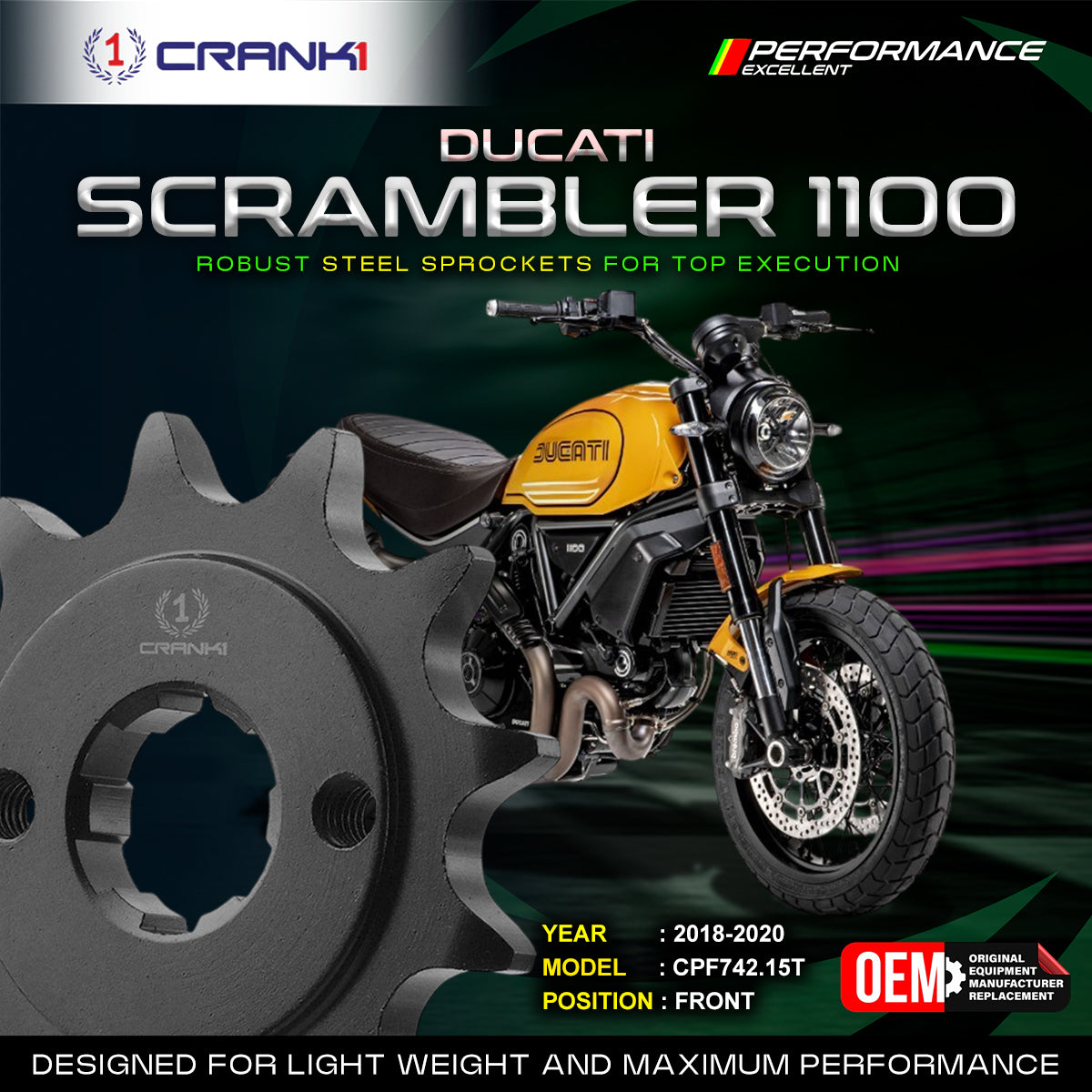 Sprocket For Ducati Scrambler 1100 (2018-2020) - Front - CPF742.15T - Black - CRANK1