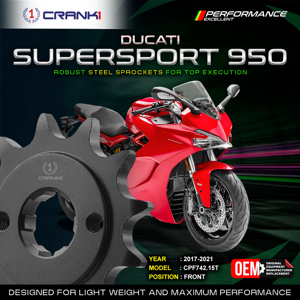 Sprocket For Ducati SuperSport 950 (2017-2021) - Front - CPF742.15T - Black - CRANK1