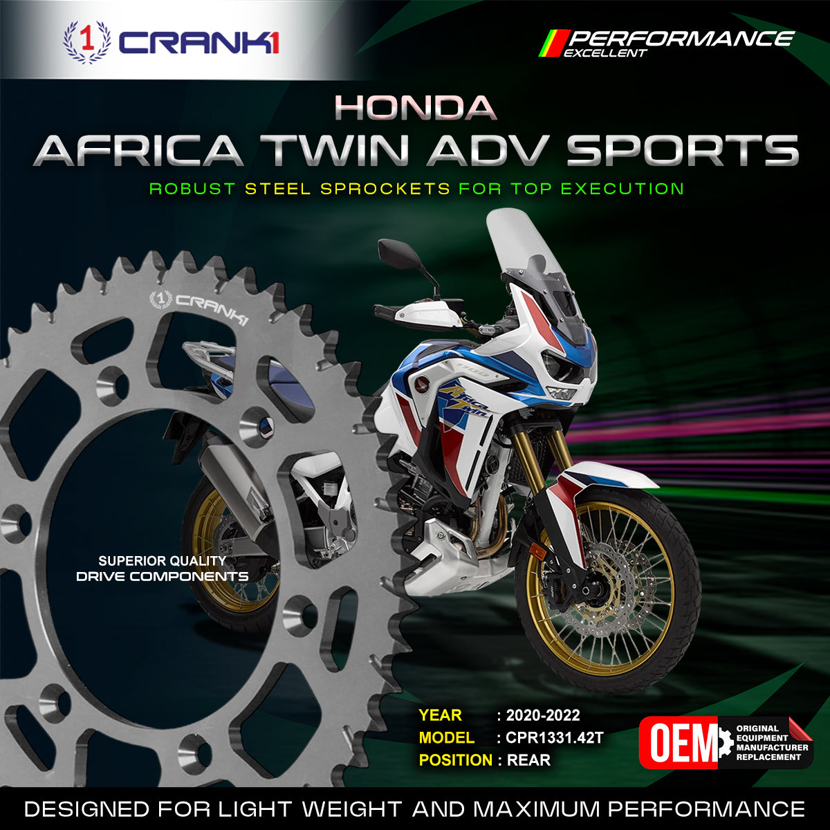 Sprocket For Honda Africa Twin Adventure Sports (2020-2022) - Rear - CPR1331.42T - Black - CRANK1