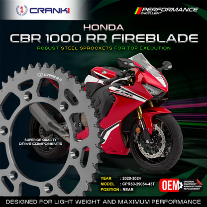 Sprocket For Honda CBR 1000RR Fireblade (2020-2024) - Rear - CPR50-29054-43T - Black - CRANK1