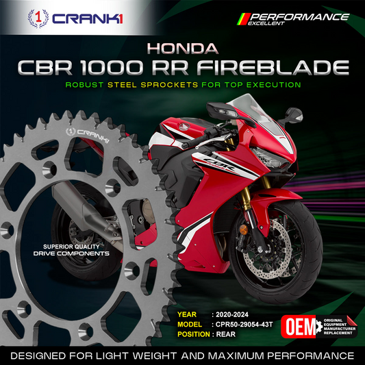 Sprocket For Honda CBR 1000RR Fireblade (2020-2024) - Rear - CPR50-29054-43T - Black - CRANK1
