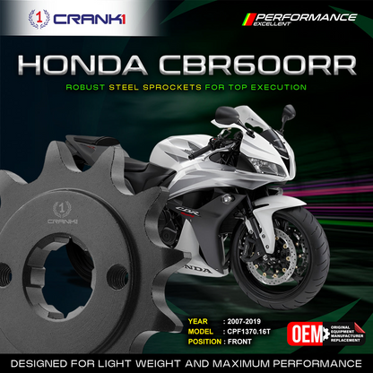 Sprocket For Honda CBR 600RR (2007-2019) - Front - CPF1370.16T - Black - CRANK1
