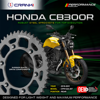 Sprocket For Honda CB 300R (2018-2021) - Rear - CPR1224.36T - Black - CRANK1