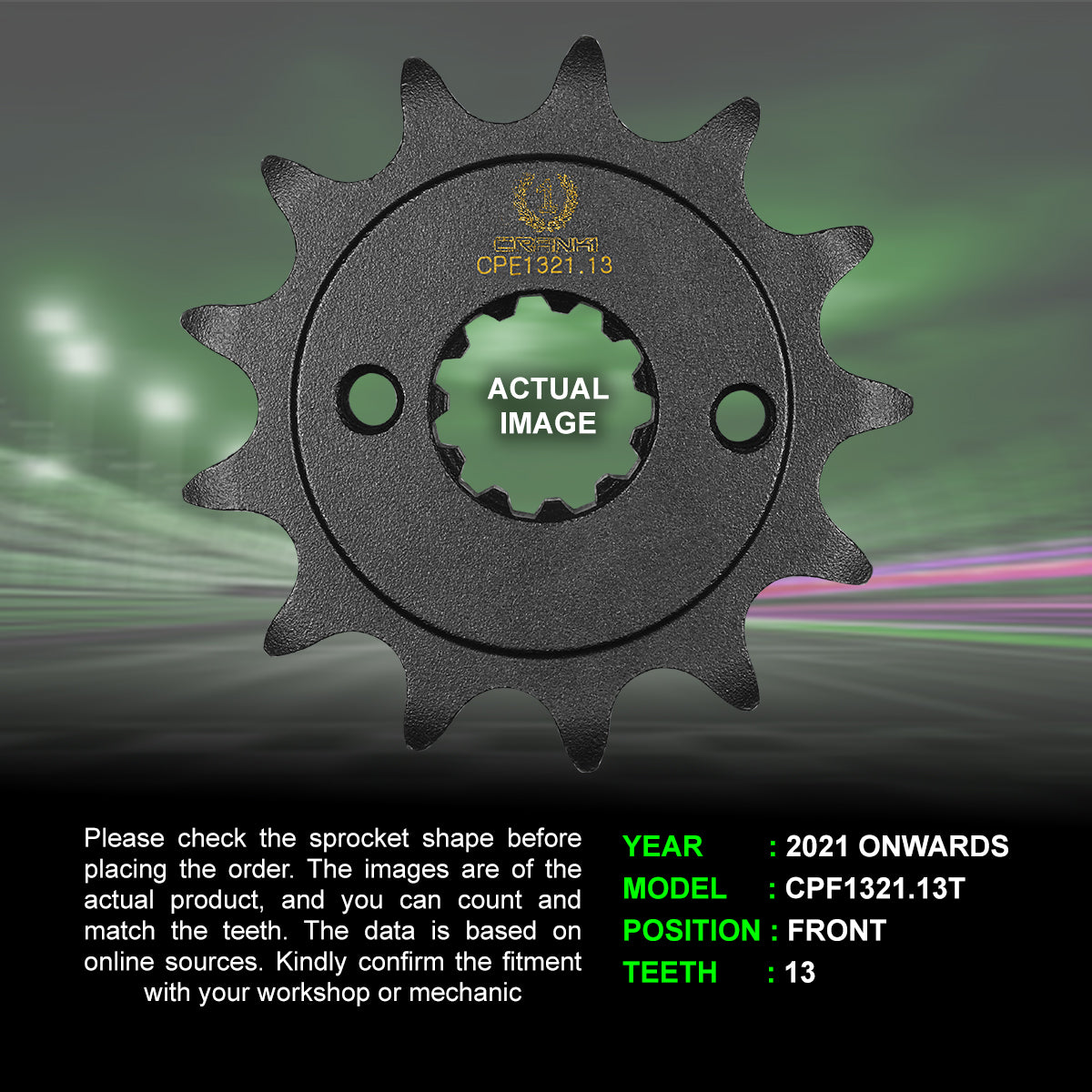 Sprocket For Honda CRF250F (2021 Onwards) - Front - CPF1321.13T - Black - CRANK1