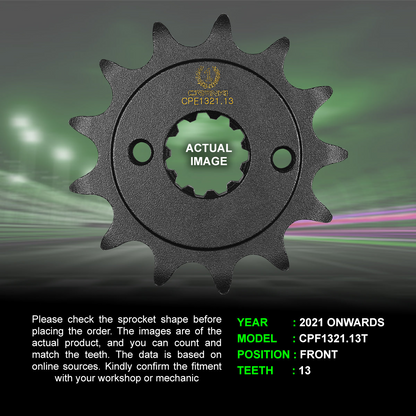 Sprocket For Honda CRF250F (2021 Onwards) - Front - CPF1321.13T - Black - CRANK1
