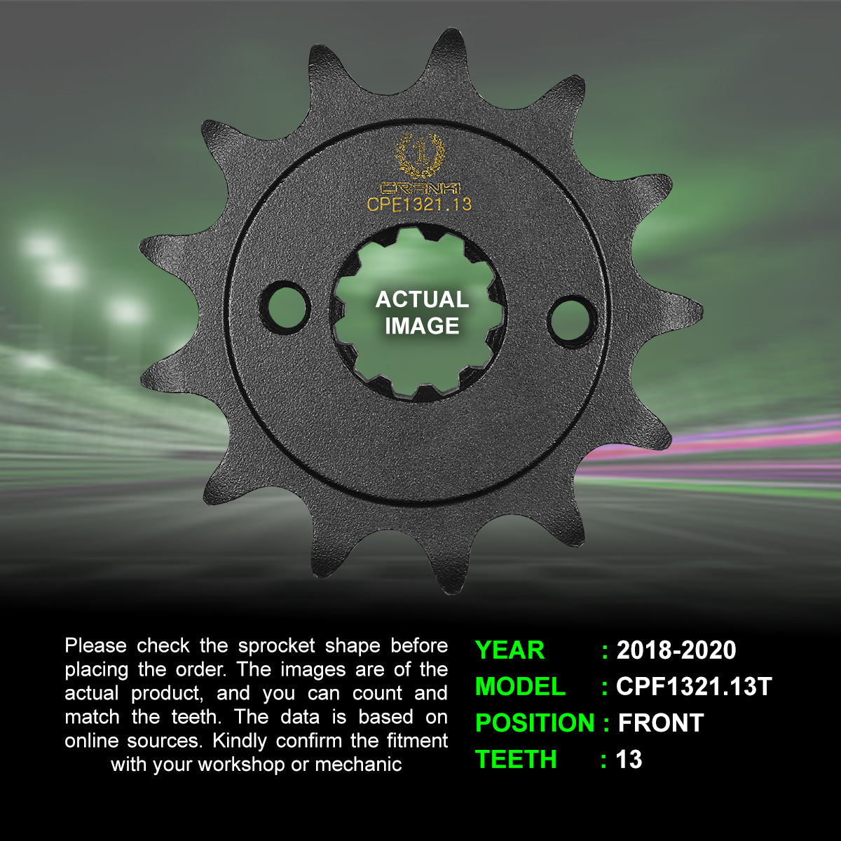 Sprocket For Honda CRF250R (2018-2020) - Front - CPF1321.13T - Black - CRANK1