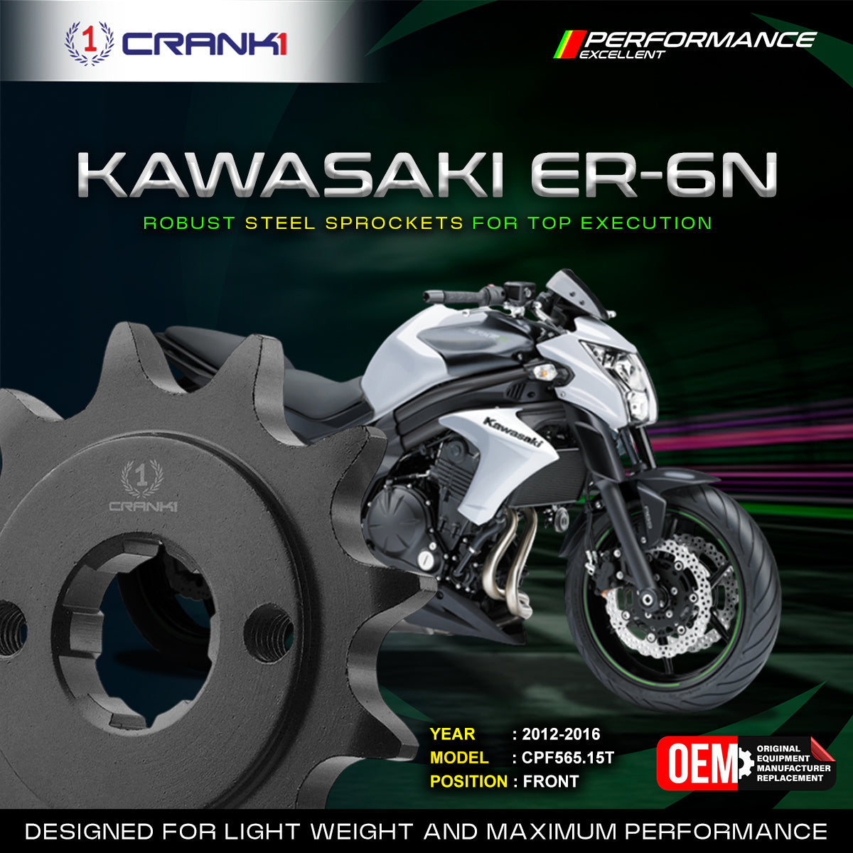Sprocket For Kawasaki ER-6n (2012-2016) - Front - CPF565.15T - CRANK1