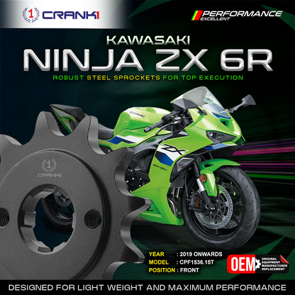 Sprocket For Kawasaki Ninja ZX-6R (2019 Onwards) - Front - CPF1536.15T - Black - CRANK1