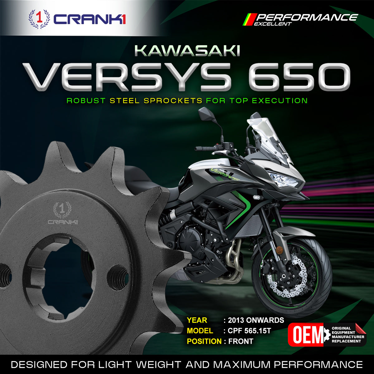 Sprocket For Kawasaki Versys 650 (2013 Onwards) - Front - CPF565.15T - CRANK1