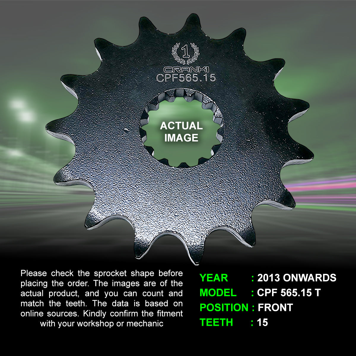 Sprocket For Kawasaki Versys 650 (2013 Onwards) - Front - CPF565.15T - CRANK1