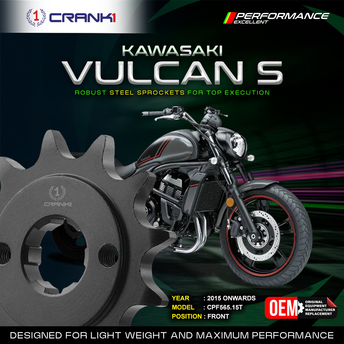 Sprocket For Kawasaki Vulcan S (2015 Onwards) - Front - CPF565.15T - CRANK1