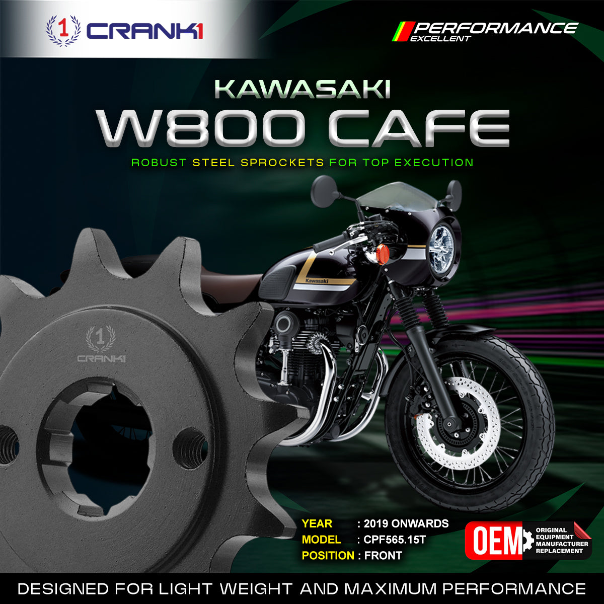 Sprocket For Kawasaki W800 Cafe (2019 Onwards) - Front - CPF565.15T - CRANK1