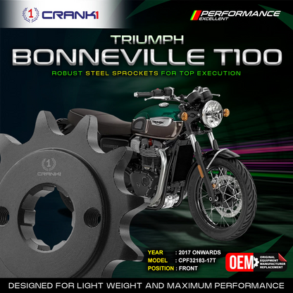 Sprocket For Triumph Bonneville T100 (2017 Onwards) - Front - CPF32183-17T - Black - CRANK1