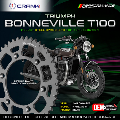 Sprocket For Triumph Bonneville T100 (2017 Onwards) - Rear - CPR32242-41T - Black - CRANK1