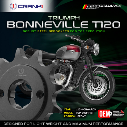 Sprocket For Triumph Bonneville T120 (2016 Onwards) - Front - CPF29051-17T - Black - CRANK1