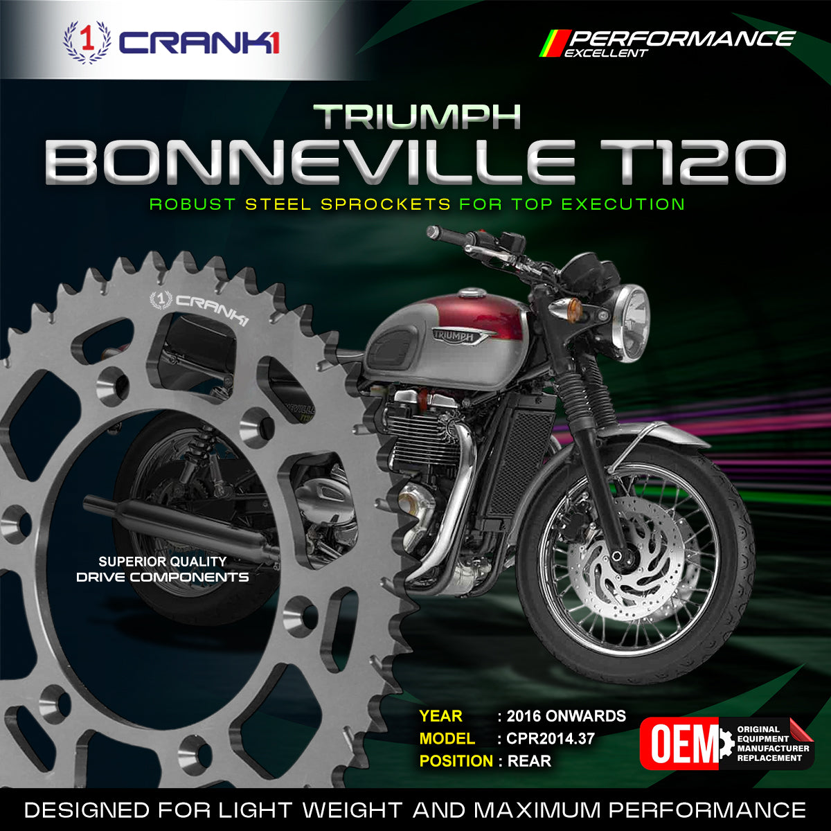 Sprocket For Triumph Bonneville T120 (2016 Onwards) - Rear - CPR2014.37T - Black - CRANK1
