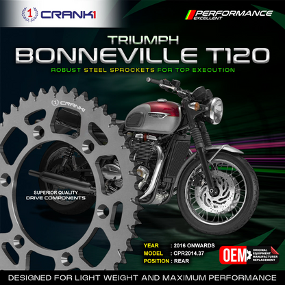 Sprocket For Triumph Bonneville T120 (2016 Onwards) - Rear - CPR2014.37T - Black - CRANK1