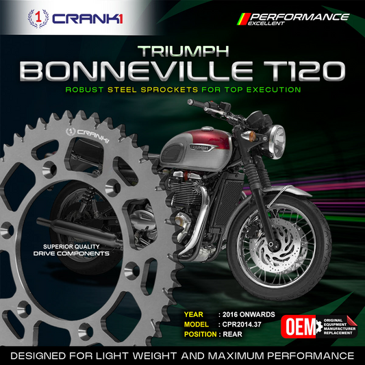 Sprocket For Triumph Bonneville T120 (2016 Onwards) - Rear - CPR2014.37T - Black - CRANK1