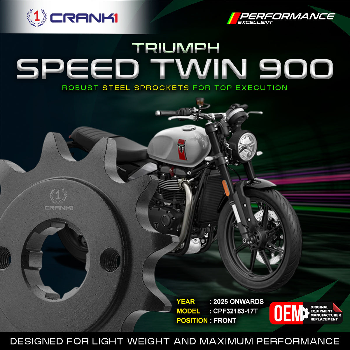 Sprocket For Triumph Speed Twin 900 (2025 Onwards) - Front - CPF32183-17T - Black - CRANK1