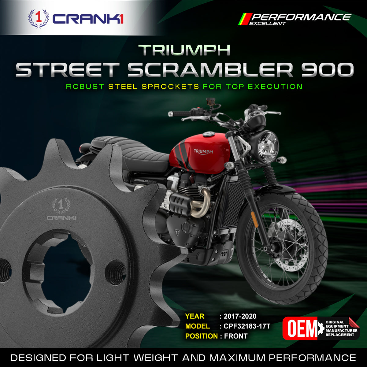 Sprocket For Triumph Street Scrambler 900 (2017-2020) - Front - CPF32183-17T - Black - CRANK1