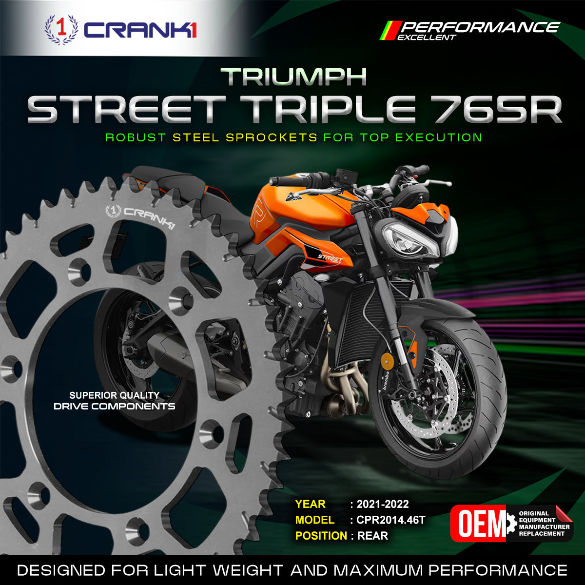 Sprocket For Triumph Street Triple 765R (2021-2022) - Rear - CPR2014.46T - Black - CRANK1