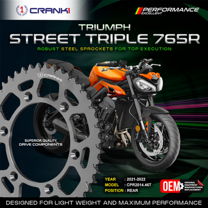 Sprocket For Triumph Street Triple 765R (2021-2022) - Rear - CPR2014.46T - Black - CRANK1