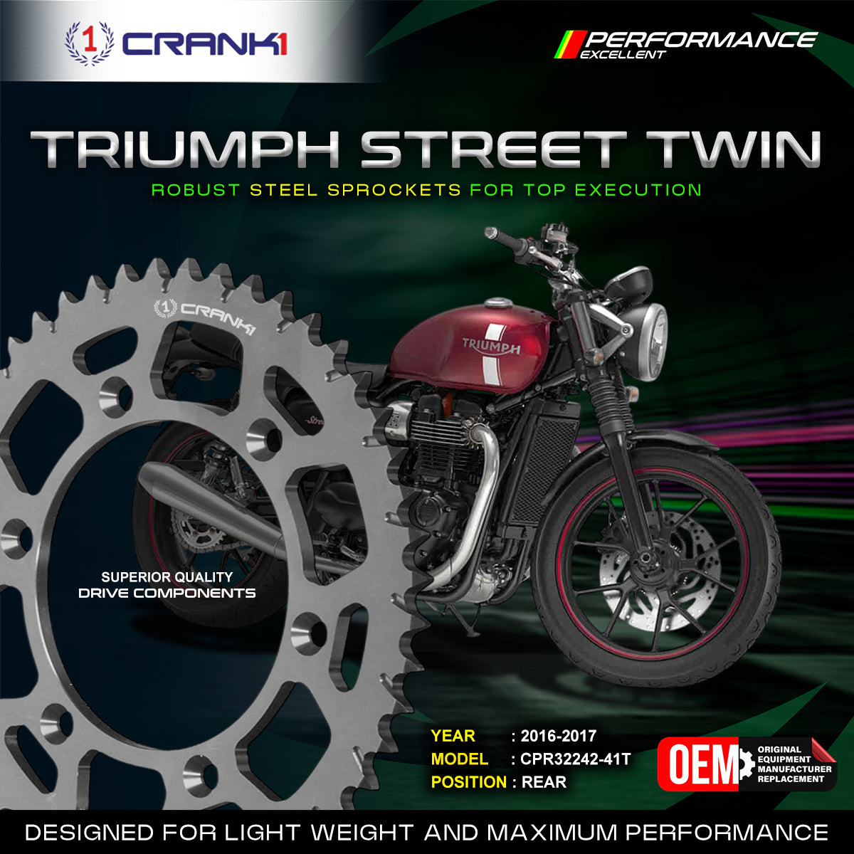 Sprocket For Triumph Street Twin (2016-2017) - Rear - CPR32242-41T - Black - CRANK1