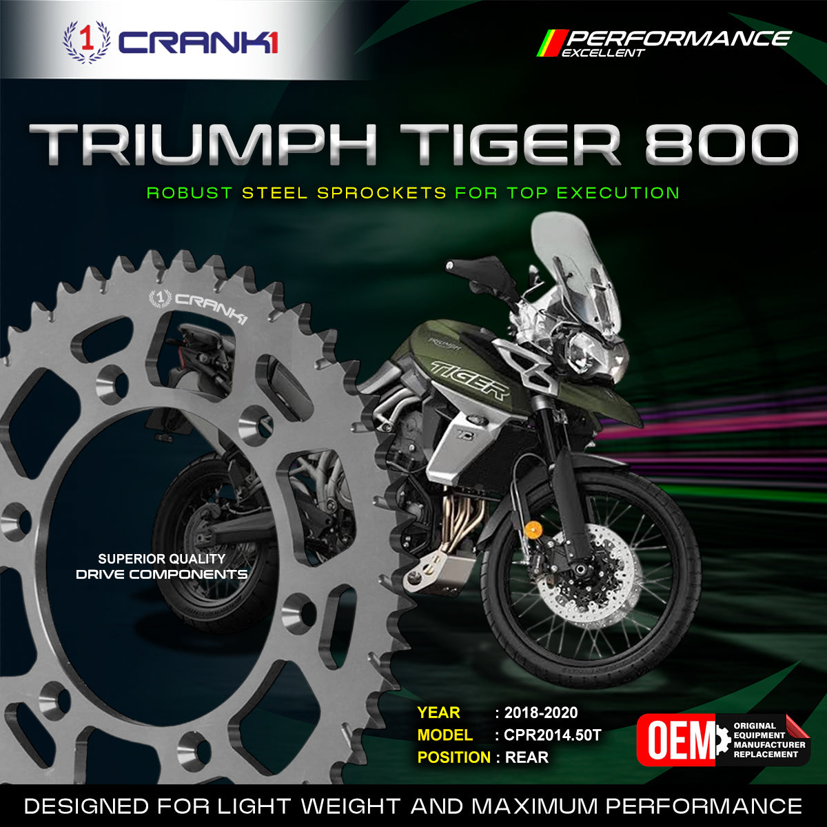 Sprocket For Triumph Tiger 800 (2018-2020) - Rear - CPR2014.50T - Black - CRANK1