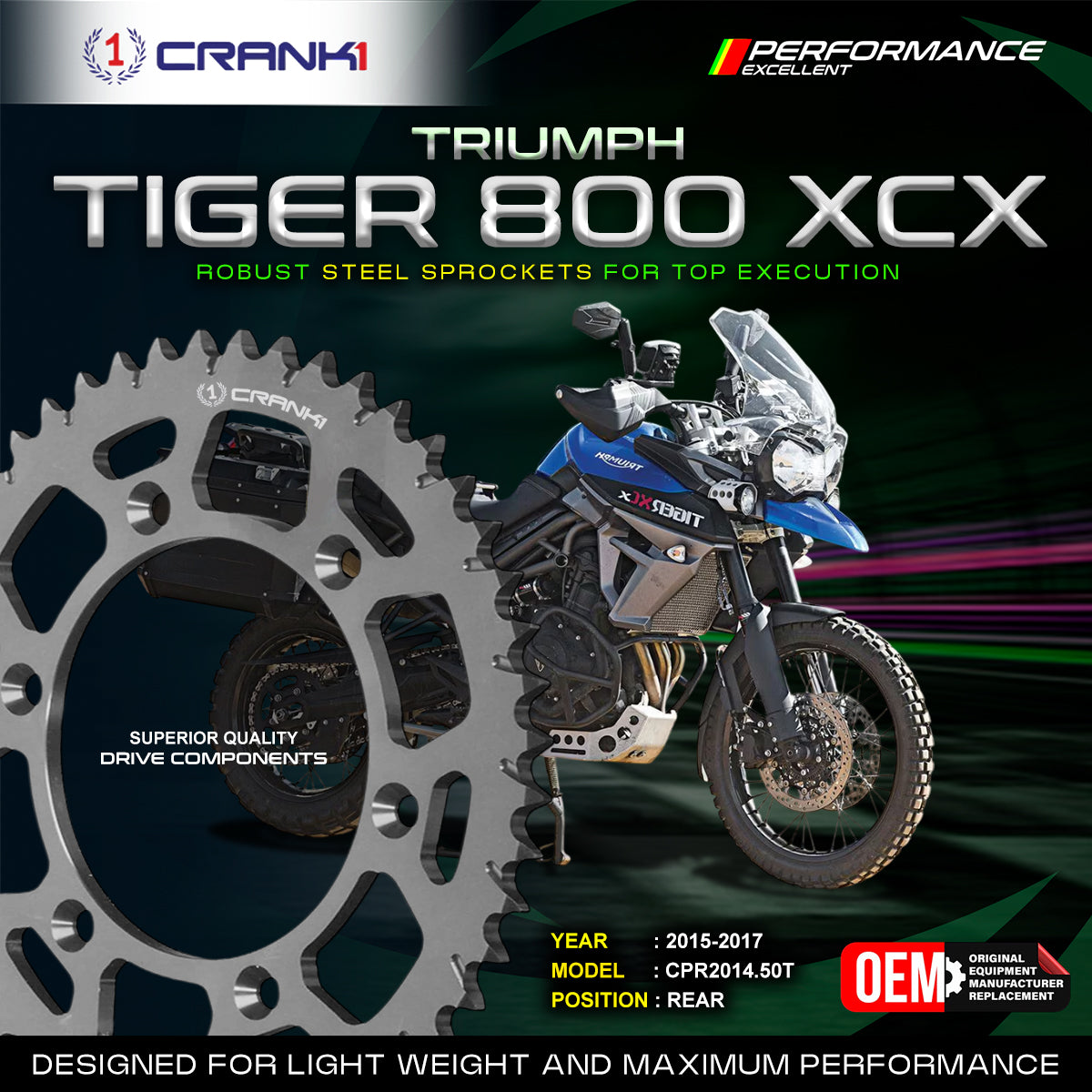 Sprocket For Triumph Tiger 800 XCX (2015-2017) - Rear - CPR2014.50T - Black - CRANK1