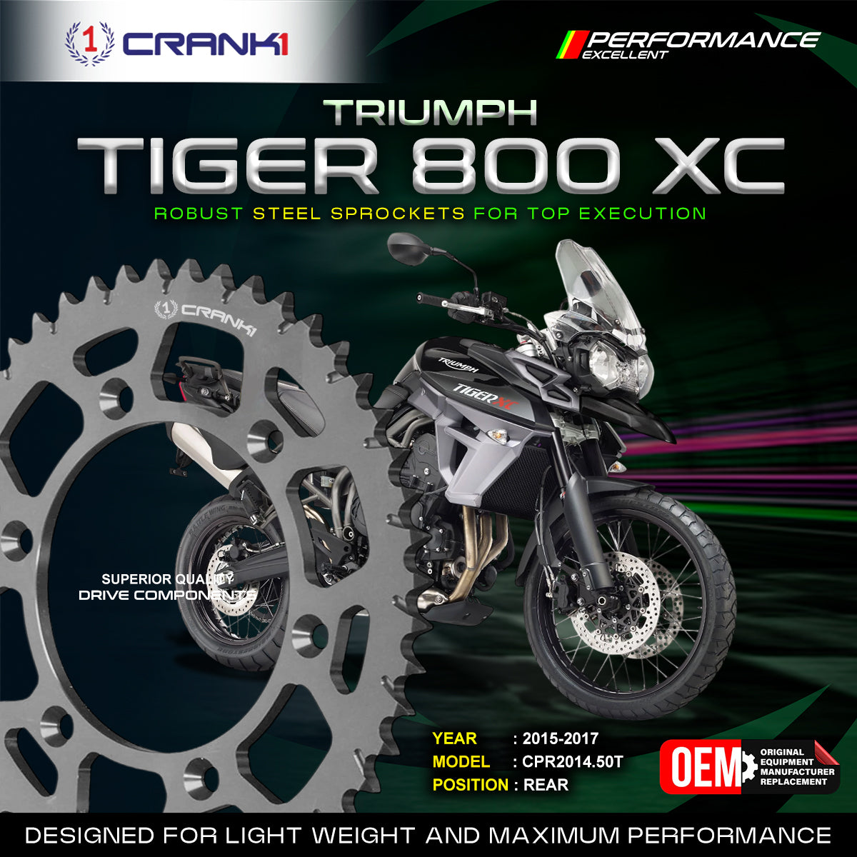 Sprocket For Triumph Tiger 800 XC (2015-2017) - Rear - CPR2014.50T - Black - CRANK1