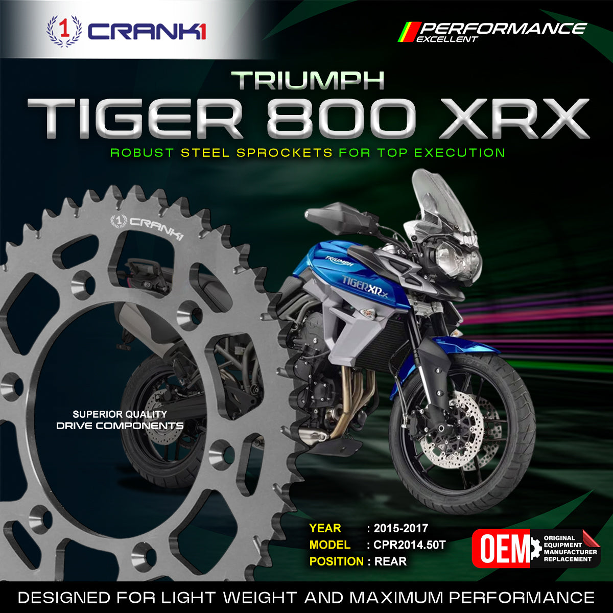 Sprocket For Triumph Tiger 800 XRX (2015-2017) - Rear - CPR2014.50T - Black - CRANK1
