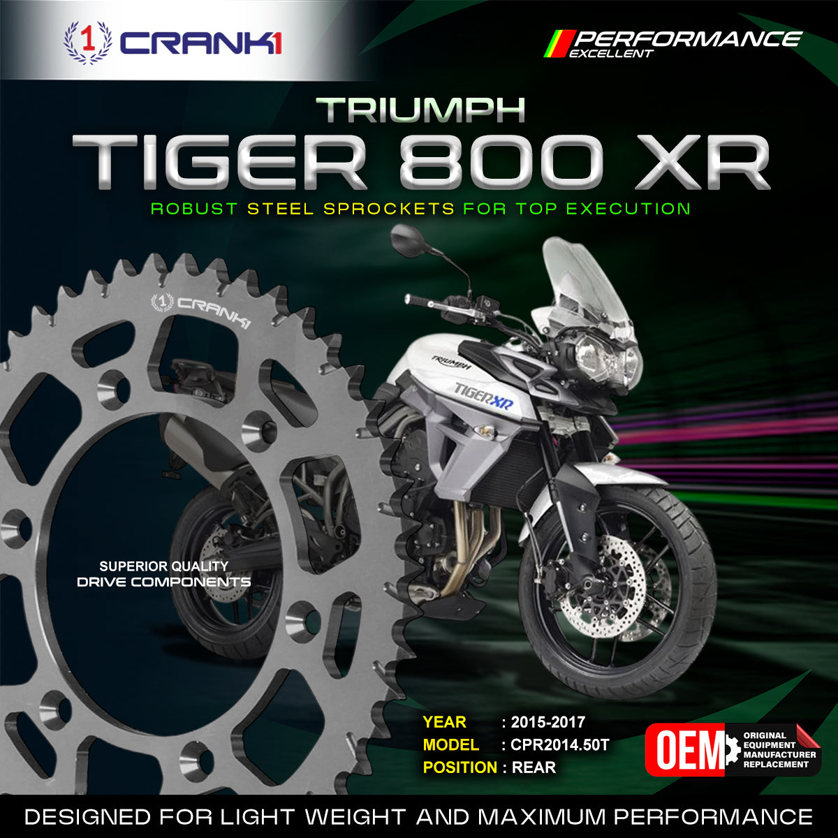 Sprocket For Triumph Tiger 800 XR (2015-2017) - Rear - CPR2014.50T - Black - CRANK1