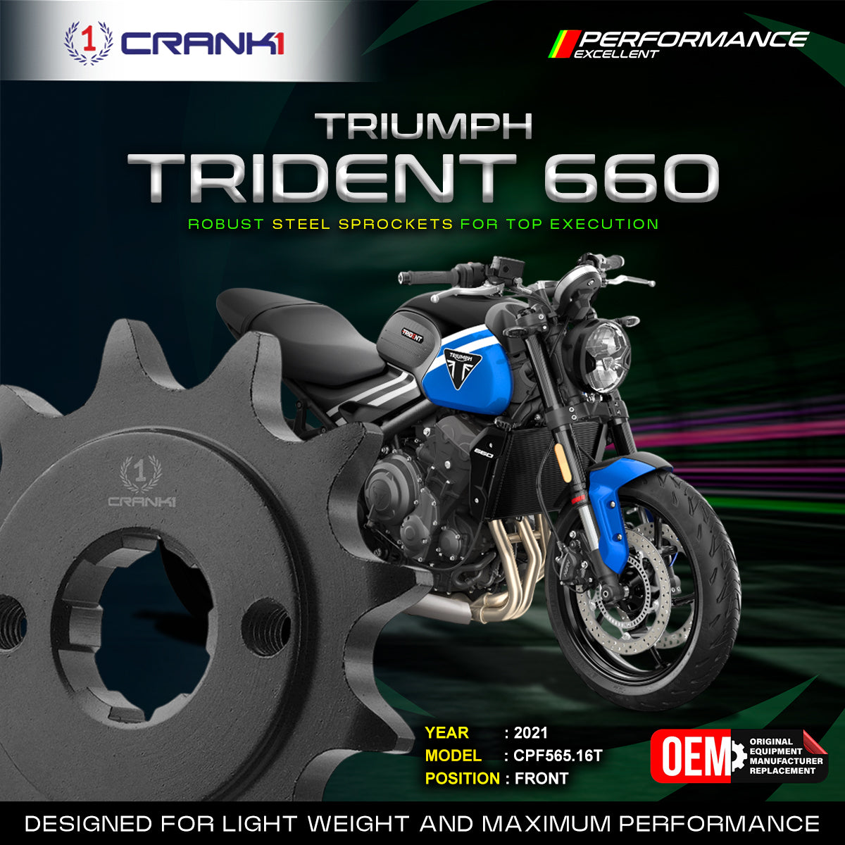 Sprocket For Triumph Trident 660 (2021) - Front - CPF565.16T - CRANK1