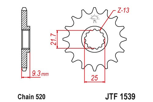 Sprockets Front (1539 14t) rubber - JT - JTF1539.14RB - Riders Junction