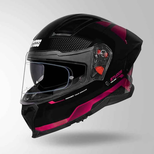 Studds-Helios D1 Asphalt Decor Helmet Black & Magenta With Metallic Foil