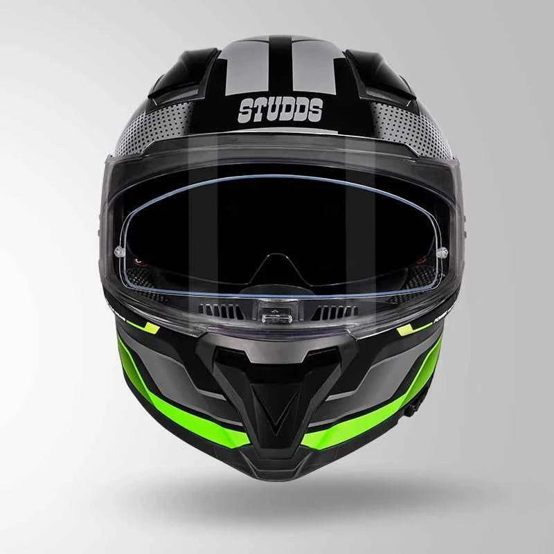 Studds-Helios D1 Asphalt Decor Helmet (Black / Green)