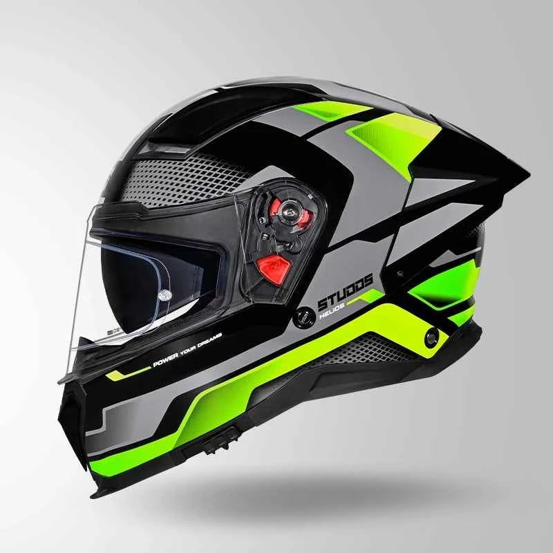Studds-Helios D1 Asphalt Decor Helmet (Black / Green)
