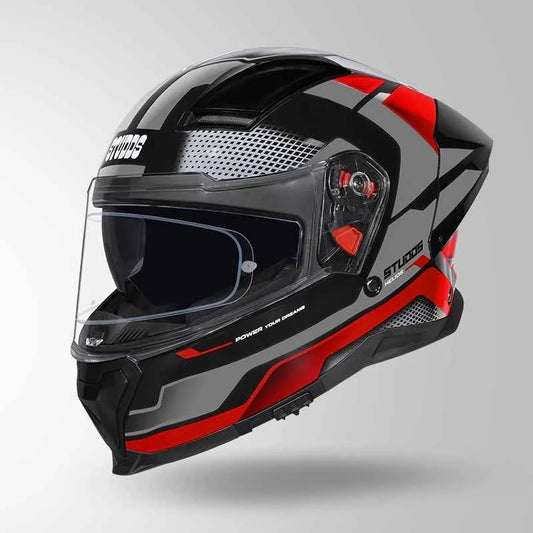 Studds-Helios D1 Asphalt Decor Helmet (Black / Grey & Red)